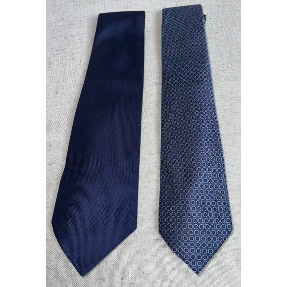 Men's Neck Tie NeckTie LOT of 2 Ralph Lauren Blue Silk - Picture 1 of 5